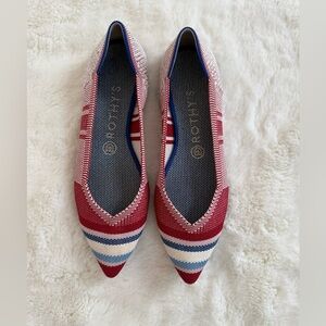 Rothy's The Point Red Varsity Stripe Nautical Preppy Ballet Flats Size 8